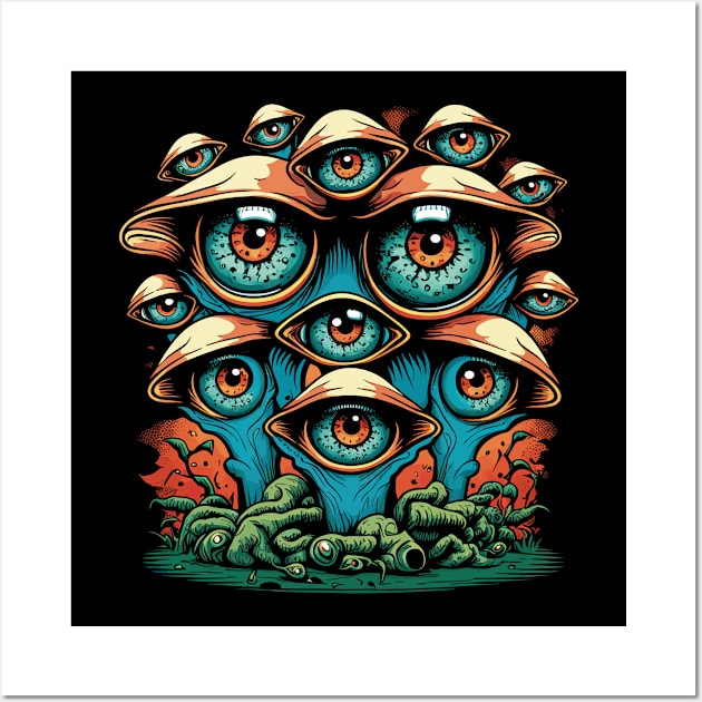 Psychedelic Mushrooms With Eyes Surreal Trippy Nature Wall Art by Apocatnipse Meow